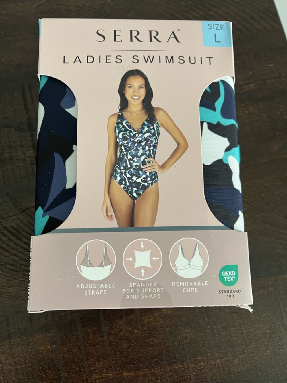 Serra Women's One-Piece Swimsuit in Teal, Navy and White Print